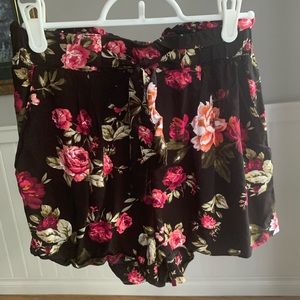 Black Flowy Floral Shorts